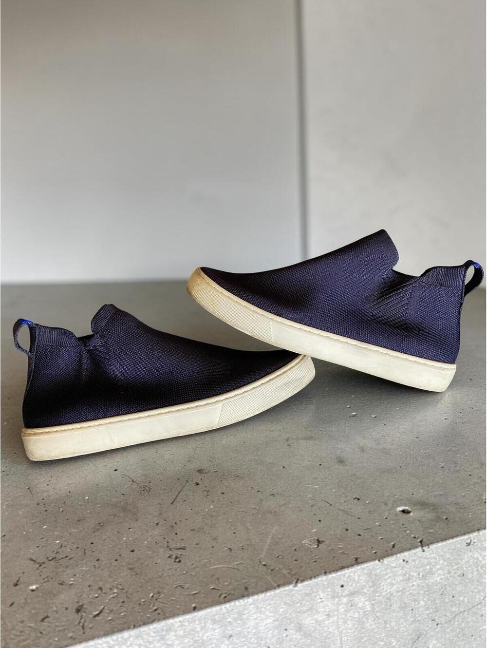 Rothys Men Chelsea Boot 85 Slip On Navy Blue Knit Sustainable Comfort Loafer